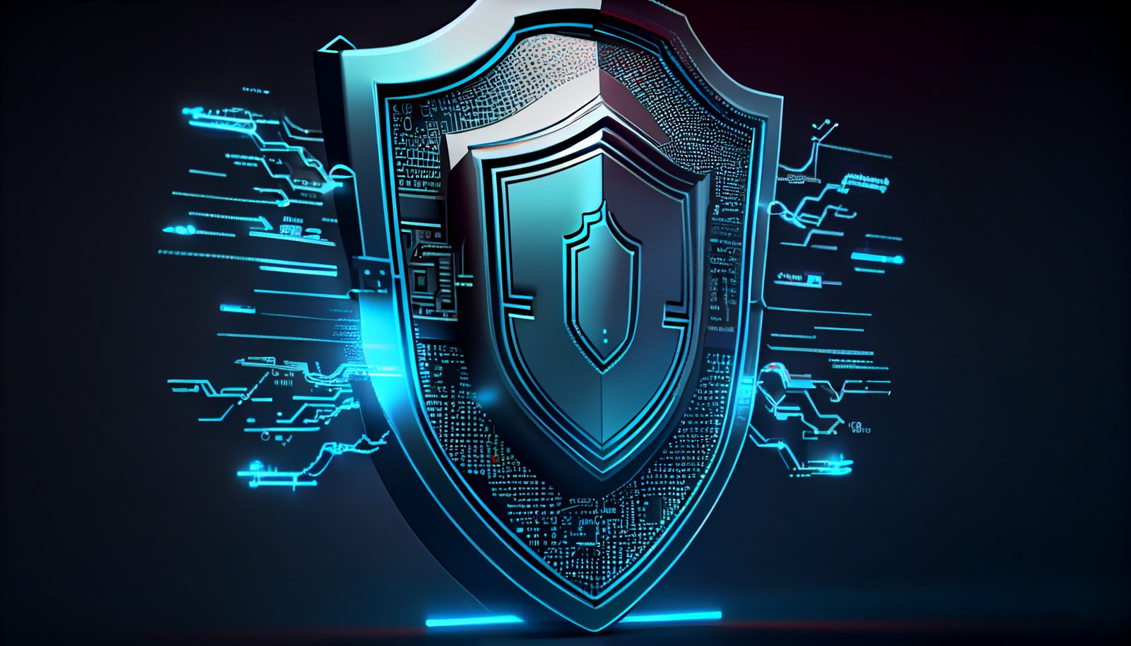 Security shield glows blue, symbolizes safety and encryption ,generative AI
